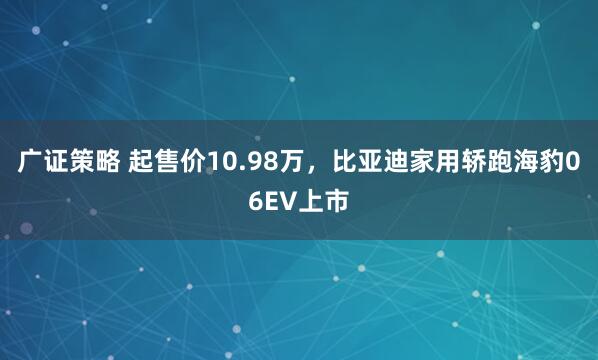 广证策略 起售价10.98万，比亚迪家用轿跑海豹06EV上市