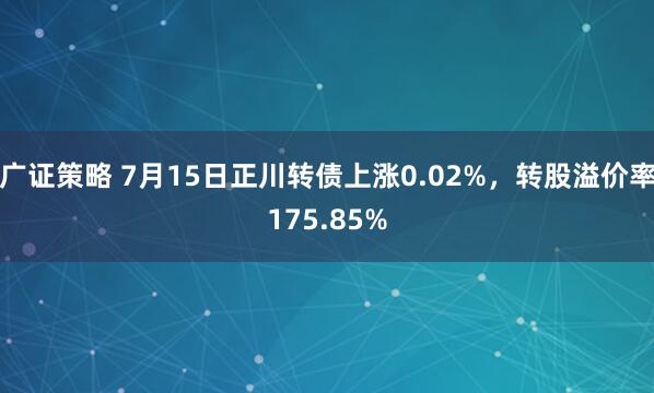 广证策略 7月15日正川转债上涨0.02%，转股溢价率175.85%
